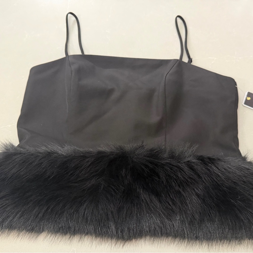 NWT Seni & Cade Black Faux Fur Trim Spaghetti Strap Camisole, junior L